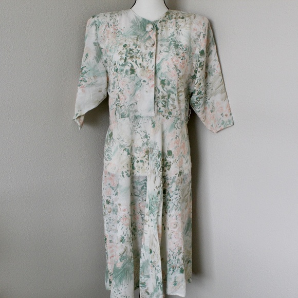 Vintage Dresses & Skirts - Vintage Pastel Brushstroke Floral Print Midi Dress